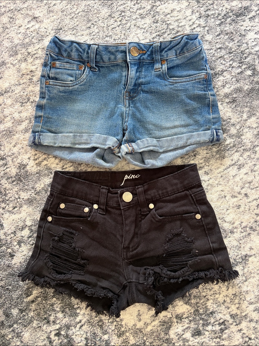 Pinc Blue and Black Girls' Denim Shorts Set